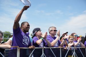 Park cheering on teammates at the 2026 corporate games